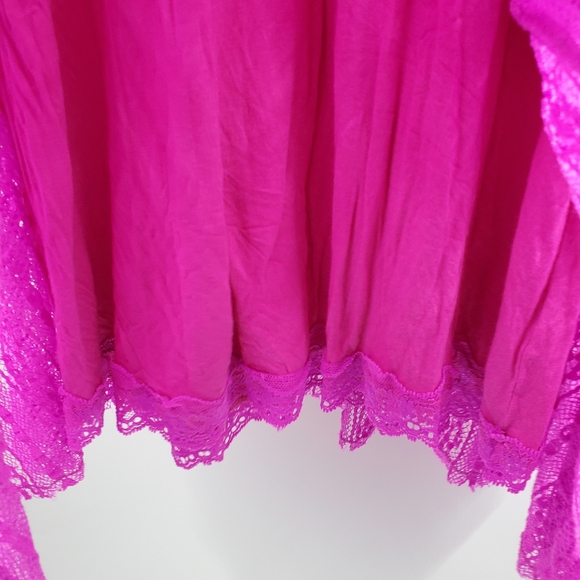 Free People Pink Floral Lace Swing Dress Mini Boho Cottagecore Prairie V-Neck - Picture 5 of 7